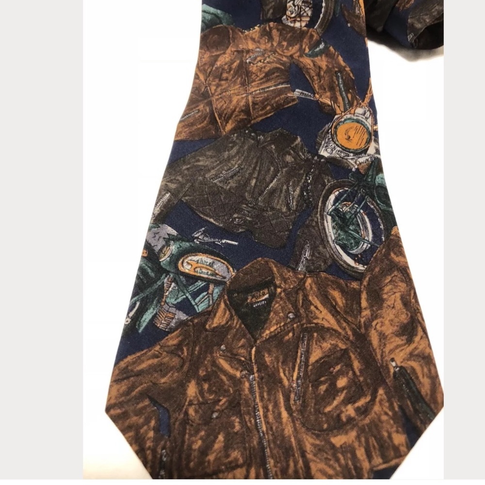 VTG Rare 80’s/90’s Polo Motorcycle Print Necktie - Picture 1 of 8